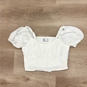 White cropped ruffle shirt
